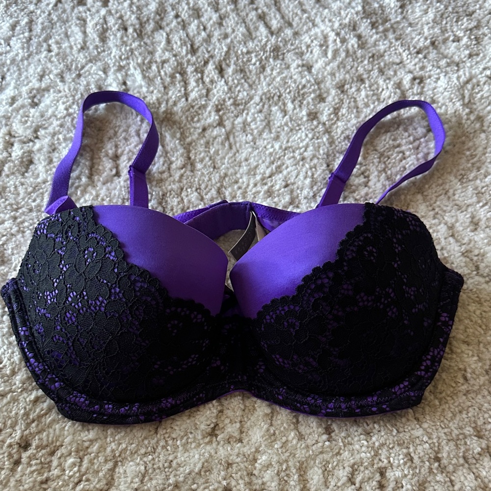 Victoria's Secret Purple and Black Lace Balconet Bra